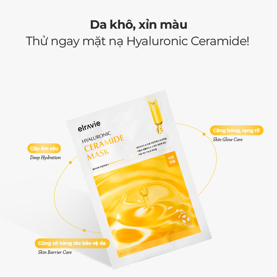 Mặt nạ cấp ẩm, làm dịu, phụ hồi, tăng hàng rào bảo vệ da Elravie Hyaluronic Cermide Mask — ảnh 1